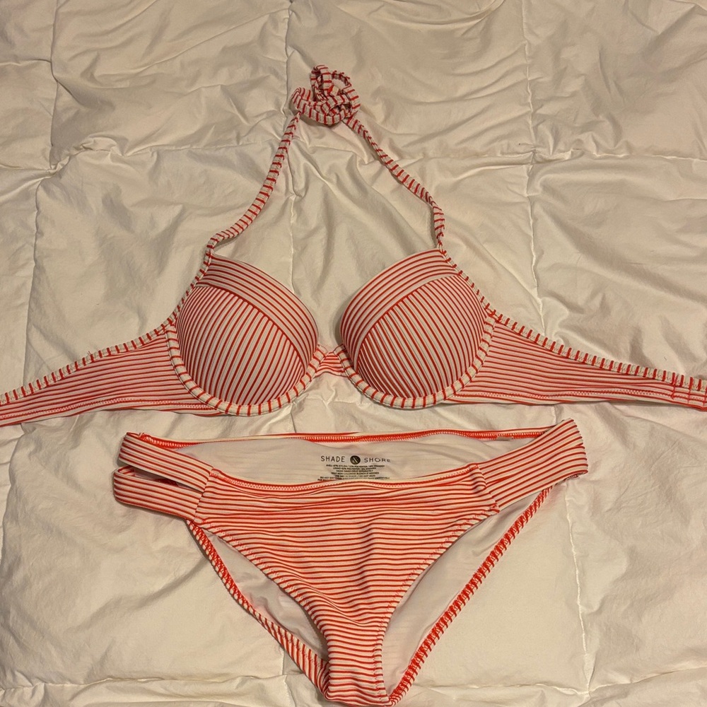 Shade & Shore Coral Striped Bikini